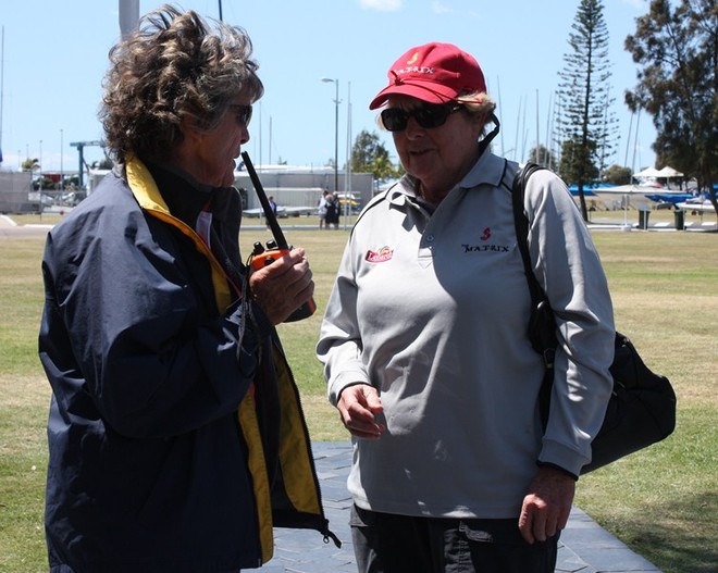 RO Sylvia Talbot confers with organising committee chair, Jane Virtue, before announcing the decision to cancel racing in day two of the fun regatta - Ensign Yachts QLD French Yacht Challenge and Beneteau Cup 2011 © Tracey Johnstone